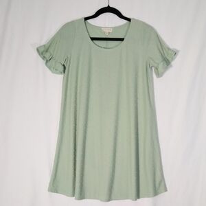 Flowy Sage Green A-Line Mini Dress with Flutter Sleeves Med.